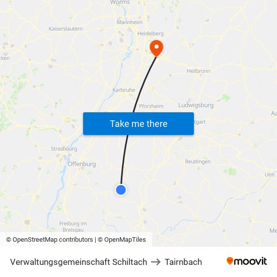 Verwaltungsgemeinschaft Schiltach to Tairnbach map