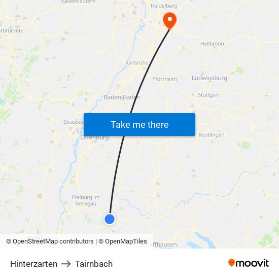 Hinterzarten to Tairnbach map