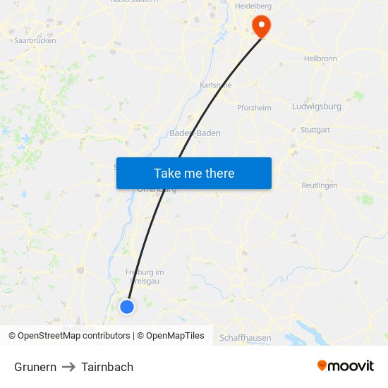 Grunern to Tairnbach map