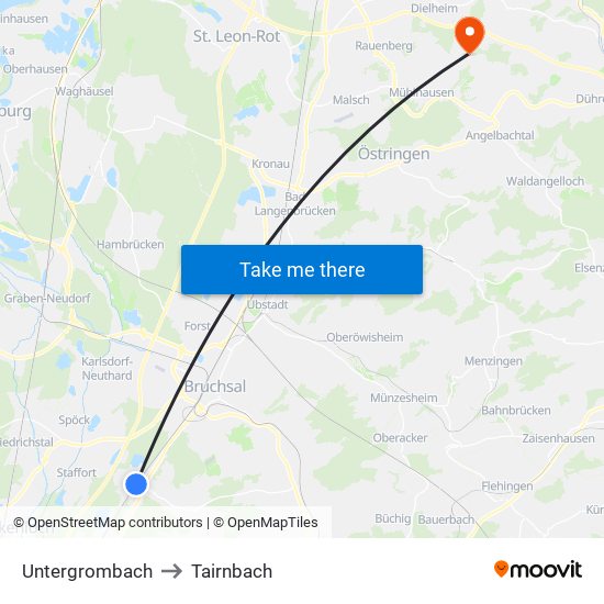 Untergrombach to Tairnbach map
