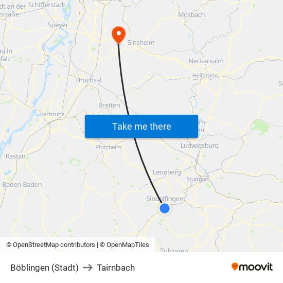 Böblingen (Stadt) to Tairnbach map