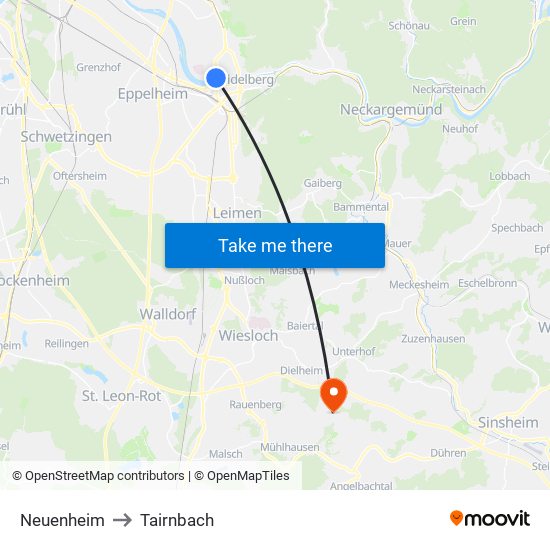 Neuenheim to Tairnbach map