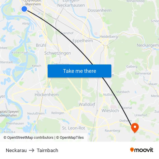 Neckarau to Tairnbach map