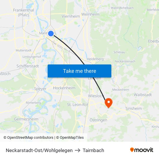 Neckarstadt-Ost/Wohlgelegen to Tairnbach map