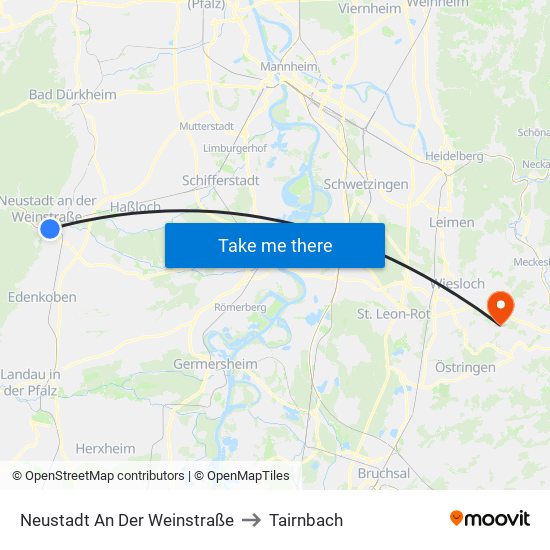 Neustadt An Der Weinstraße to Tairnbach map