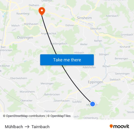 Mühlbach to Tairnbach map