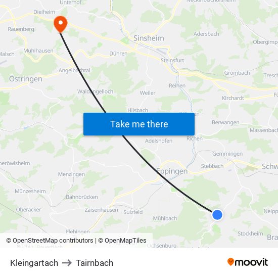 Kleingartach to Tairnbach map