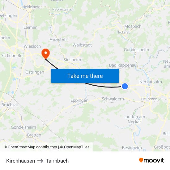 Kirchhausen to Tairnbach map