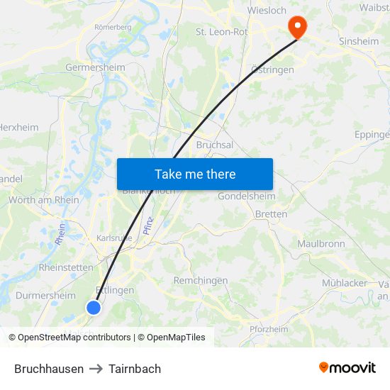 Bruchhausen to Tairnbach map