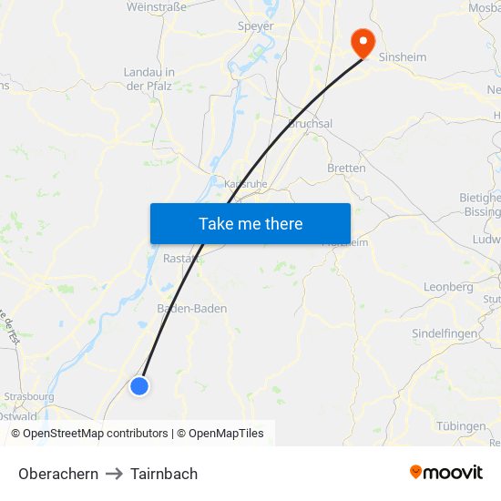 Oberachern to Tairnbach map