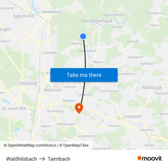 Waldhilsbach to Tairnbach map