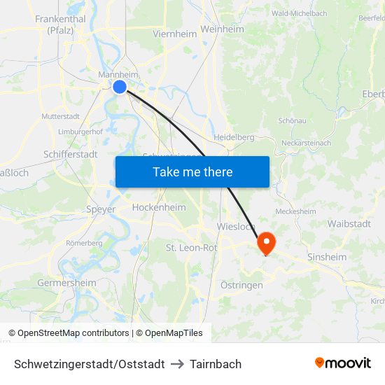 Schwetzingerstadt/Oststadt to Tairnbach map