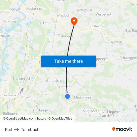 Ruit to Tairnbach map