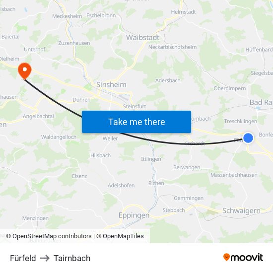 Fürfeld to Tairnbach map