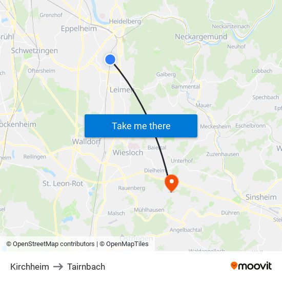 Kirchheim to Tairnbach map