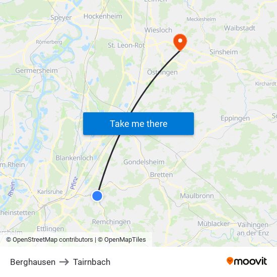 Berghausen to Tairnbach map