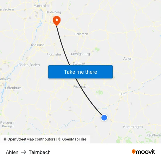 Ahlen to Tairnbach map