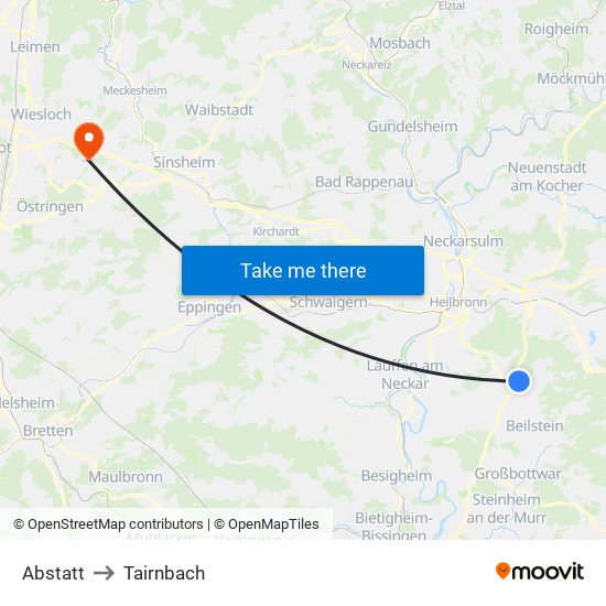 Abstatt to Tairnbach map