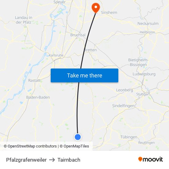 Pfalzgrafenweiler to Tairnbach map