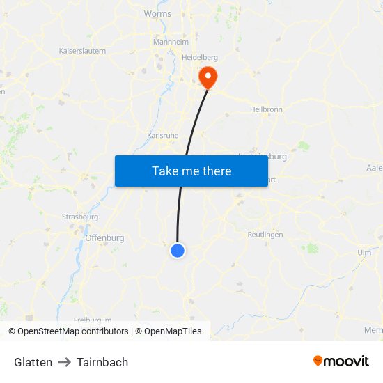 Glatten to Tairnbach map