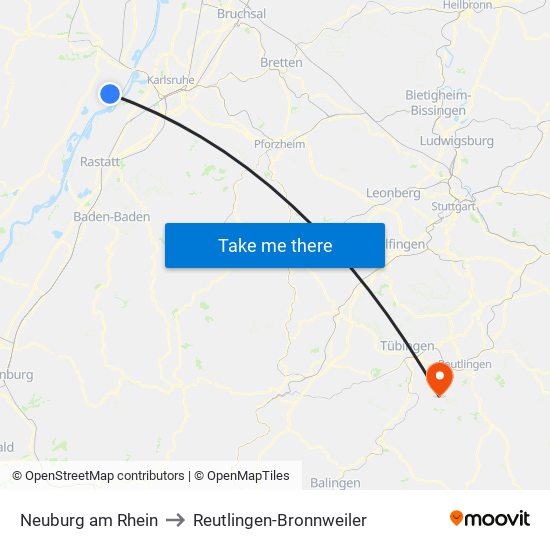 Neuburg am Rhein to Reutlingen-Bronnweiler map