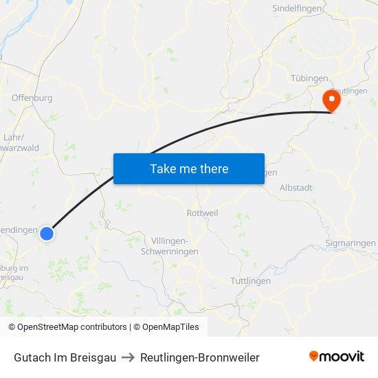 Gutach Im Breisgau to Reutlingen-Bronnweiler map