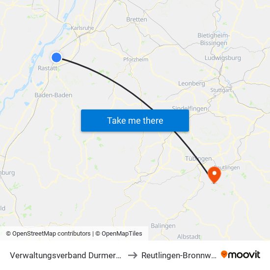 Verwaltungsverband Durmersheim to Reutlingen-Bronnweiler map