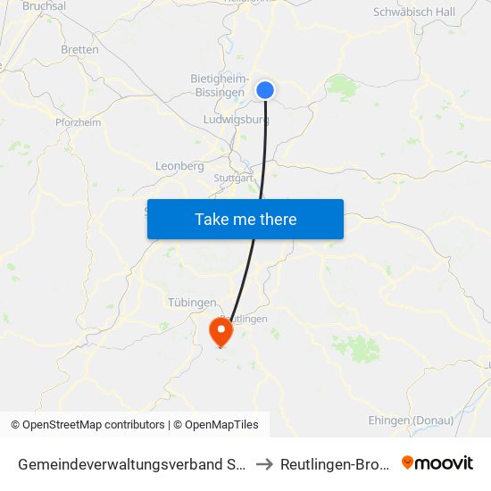 Gemeindeverwaltungsverband Steinheim-Murr to Reutlingen-Bronnweiler map