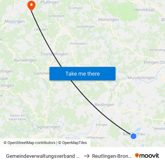 Gemeindeverwaltungsverband Bad Buchau to Reutlingen-Bronnweiler map