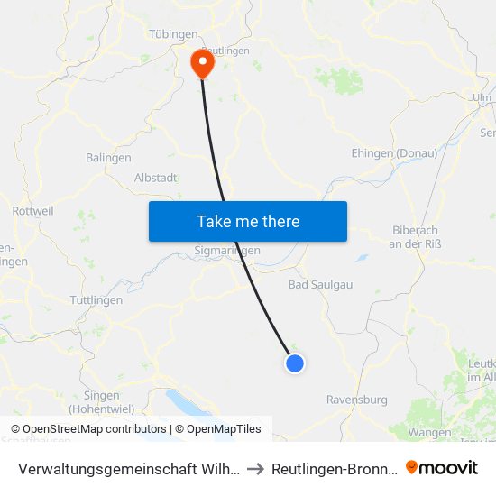 Verwaltungsgemeinschaft Wilhelmsdorf to Reutlingen-Bronnweiler map