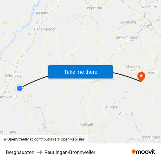 Berghaupten to Reutlingen-Bronnweiler map