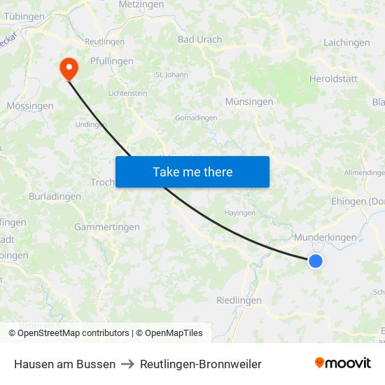 Hausen am Bussen to Reutlingen-Bronnweiler map