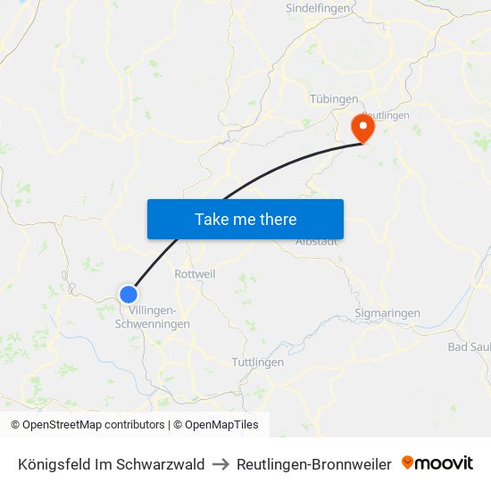 Königsfeld Im Schwarzwald to Reutlingen-Bronnweiler map