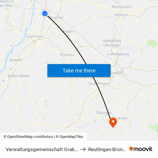 Verwaltungsgemeinschaft Graben-Neudorf to Reutlingen-Bronnweiler map