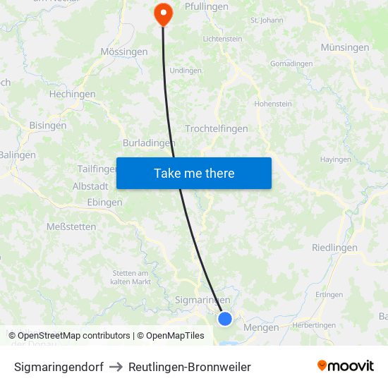 Sigmaringendorf to Reutlingen-Bronnweiler map