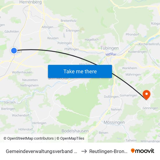 Gemeindeverwaltungsverband Oberes Gäu to Reutlingen-Bronnweiler map