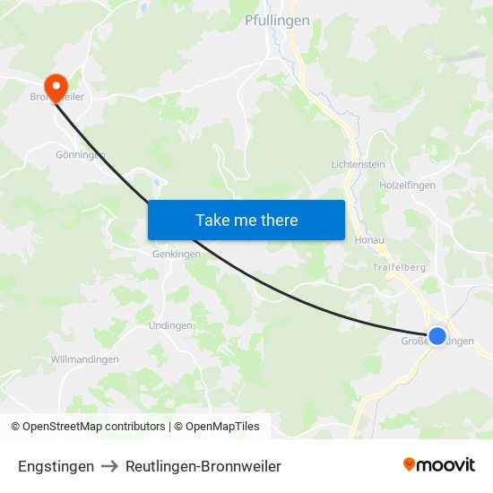 Engstingen to Reutlingen-Bronnweiler map