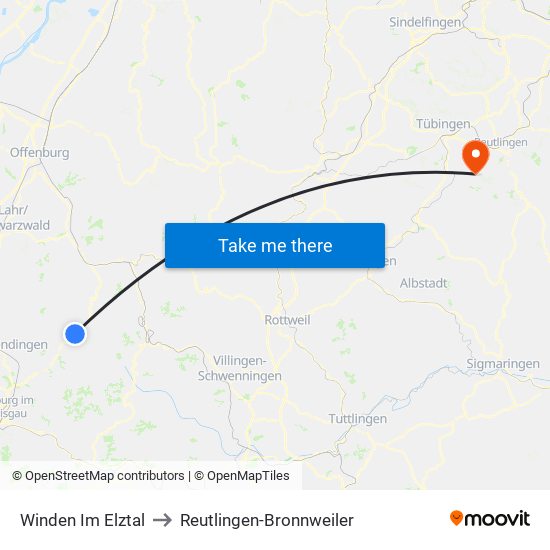 Winden Im Elztal to Reutlingen-Bronnweiler map