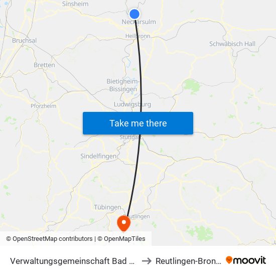 Verwaltungsgemeinschaft Bad Friedrichshall to Reutlingen-Bronnweiler map