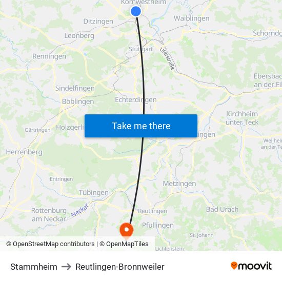 Stammheim to Reutlingen-Bronnweiler map