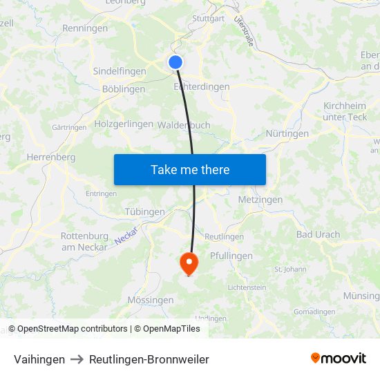 Vaihingen to Reutlingen-Bronnweiler map
