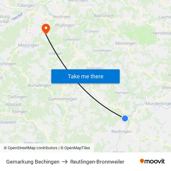 Gemarkung Bechingen to Reutlingen-Bronnweiler map