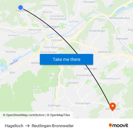 Hagelloch to Reutlingen-Bronnweiler map