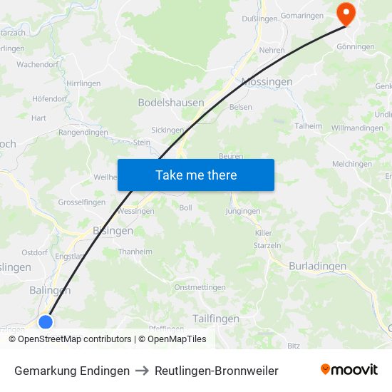 Gemarkung Endingen to Reutlingen-Bronnweiler map