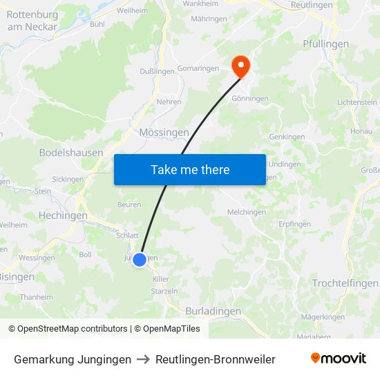 Gemarkung Jungingen to Reutlingen-Bronnweiler map