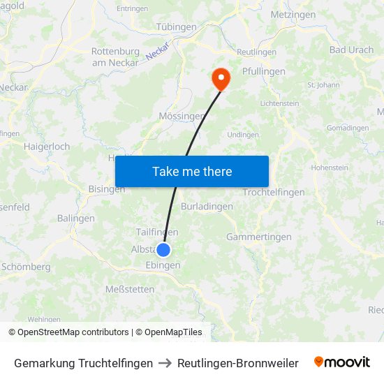 Gemarkung Truchtelfingen to Reutlingen-Bronnweiler map