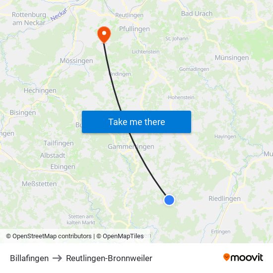 Billafingen to Reutlingen-Bronnweiler map