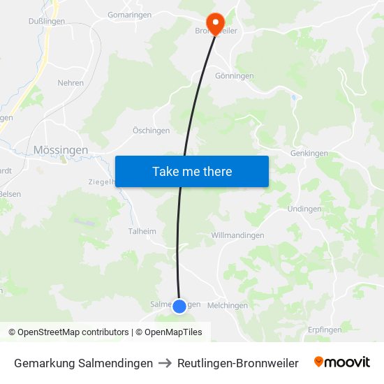 Gemarkung Salmendingen to Reutlingen-Bronnweiler map