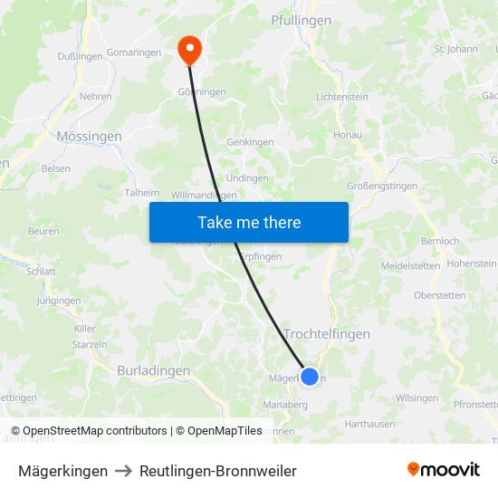 Mägerkingen to Reutlingen-Bronnweiler map