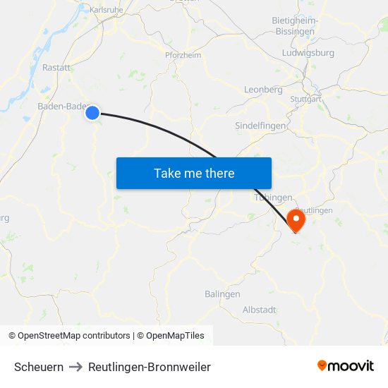 Scheuern to Reutlingen-Bronnweiler map